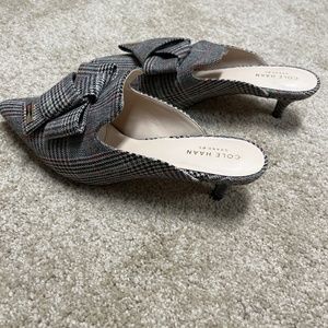 Cole Haan mules with plaid print and fun detail